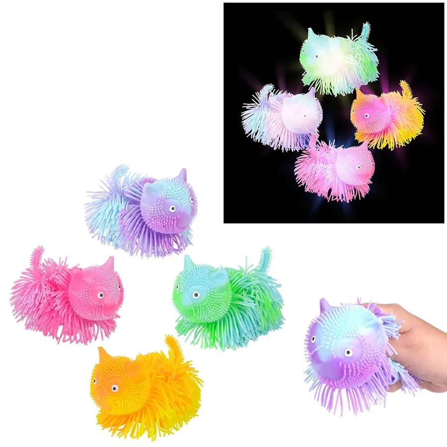 Light Up Shaggy Puffer Cat Kids Toy - Assorted — wholesale Pet by the case