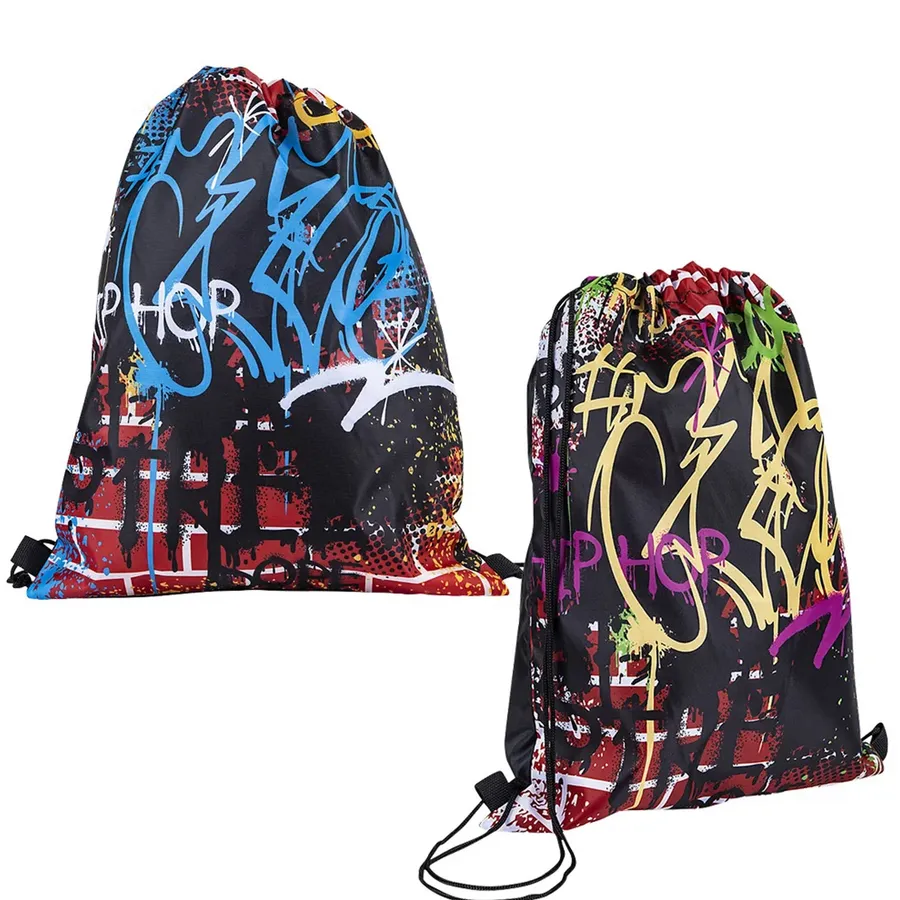 Printed Patterned Drawstring Backpack - Assorted — wholesale Bags & Backpacks by the case