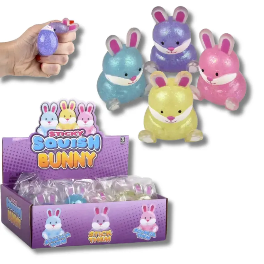 Easter Glitter Bunny Squishy Sticky Kids Toy- Assorted — wholesale Plush & Squishies by the case