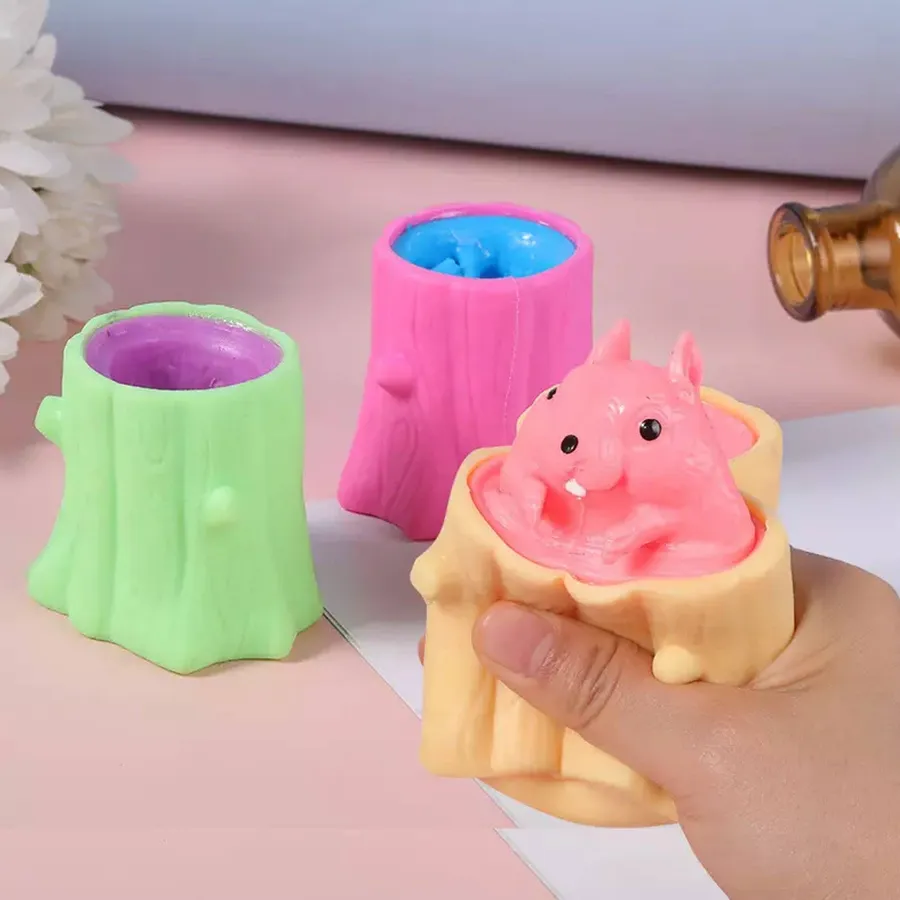 Squirrel Pop Out Tree Stump Fidget Toy - Squeeze Sensory Stress Ball for Kids & Adults — wholesale Fidgets & Sensory by the case