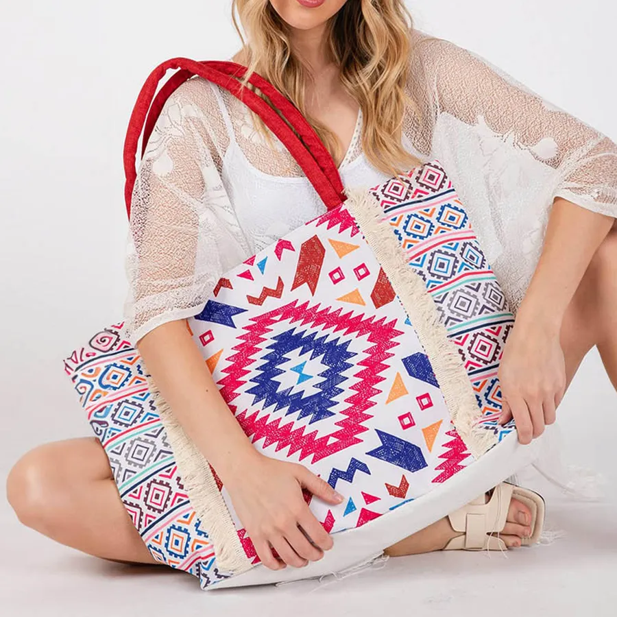 Easter Aztec Print Fringe Tote Bag For Women's — wholesale Seasonal & Holiday by the case