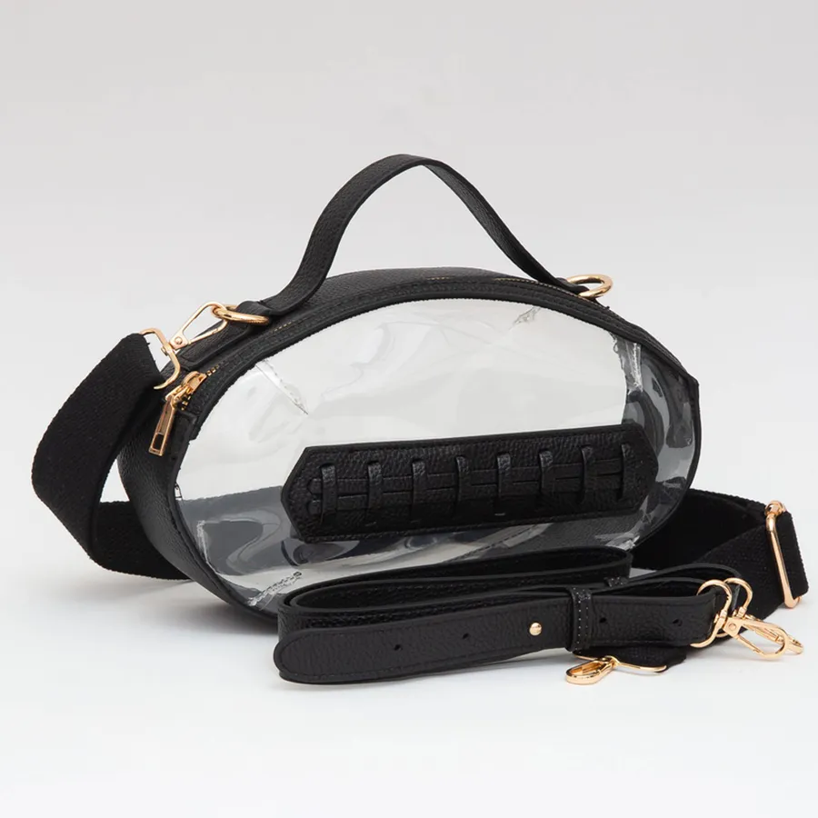 Trendy Football Shaped Transparent Crossbody Bag - Assorted — wholesale Bags & Backpacks by the case