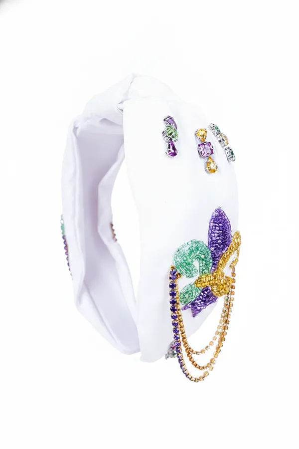! Viola Mardi Gras White Sequin Rhinestone Knotted Headband — wholesale Seasonal & Holiday by the case