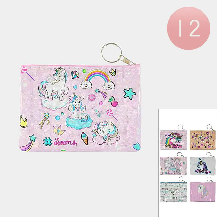 Unicorn Print Zipper Closure Mini Pouch Bags — wholesale Bags & Backpacks by the case