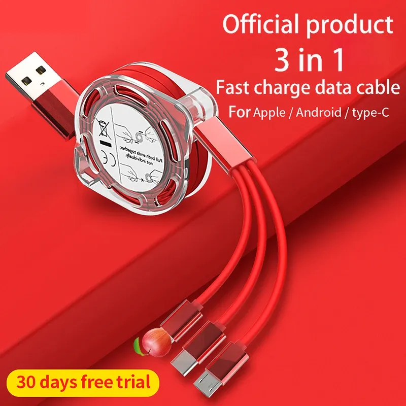 0907GG 3 In 1 Telescopic USB Cable Type C Cable for Xiaomi Huawei Phone Accessories Fast Charging Charger USB Micro Cabl — wholesale Tech & Gadgets by the case