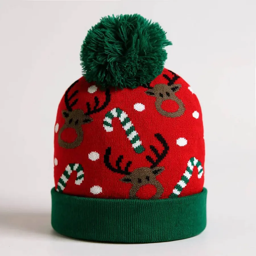 Reindeer Pattern Pom Pom Winter Beanie Hat - Assorted — wholesale Apparel & Accessories by the case