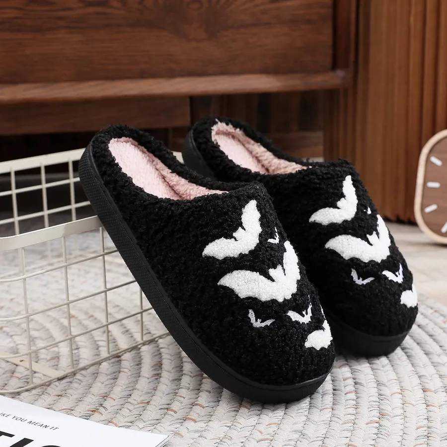 Valentine Bat Patterned Cozy Furry Slippers - Assorted — wholesale Seasonal & Holiday by the case