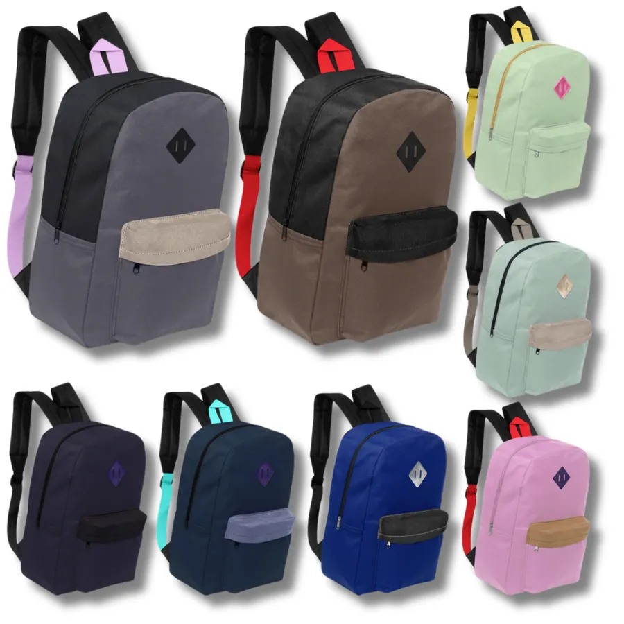 17'' Large Solid Capacity Back To School Bags- Assorted — wholesale Apparel & Accessories by the case