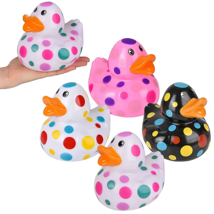 Polka Dot Patterned Rubber Ducky Kids Toy - Assorted — wholesale Toys & Games by the case