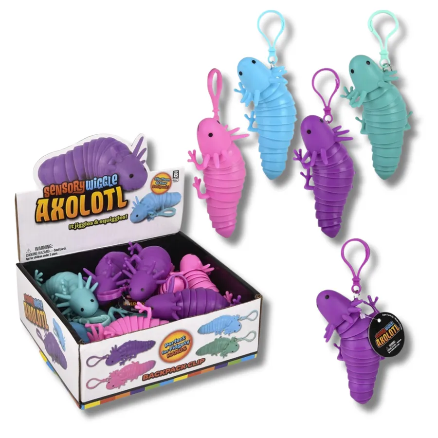 Wiggle Sensory Axolotl Clip On Keychain Toy - Assorted — wholesale Fidgets & Sensory by the case