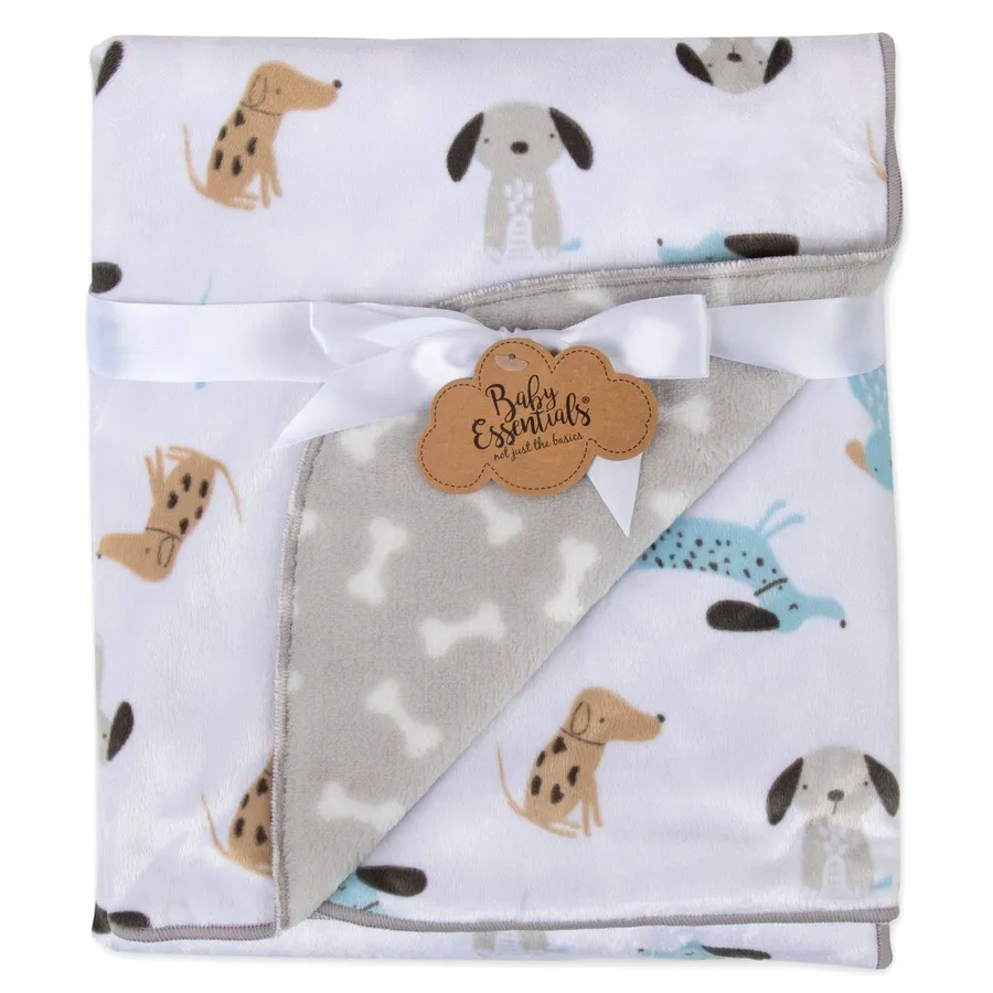 Baby Fleece Blankets 36" x 30" - Blue Puppy Themed — wholesale Home & Décor by the case