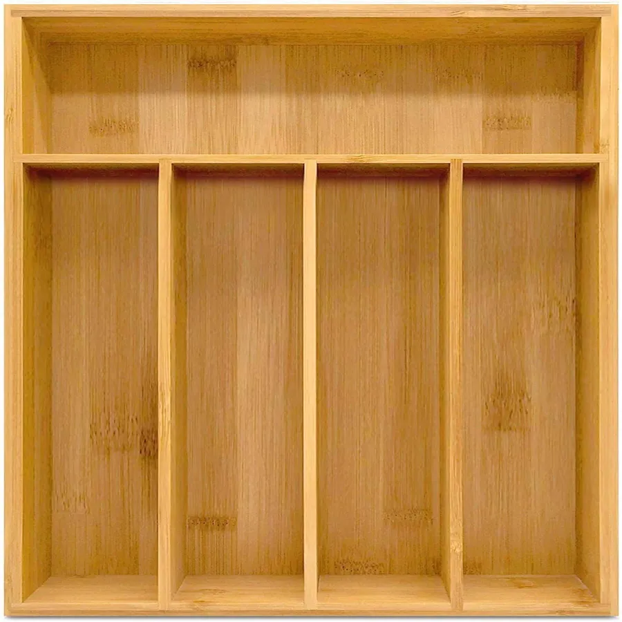 Bamboo Silverware Organizer - 5-Compartment Kitchen Drawer Tray — wholesale Kitchen & Drinkware by the case
