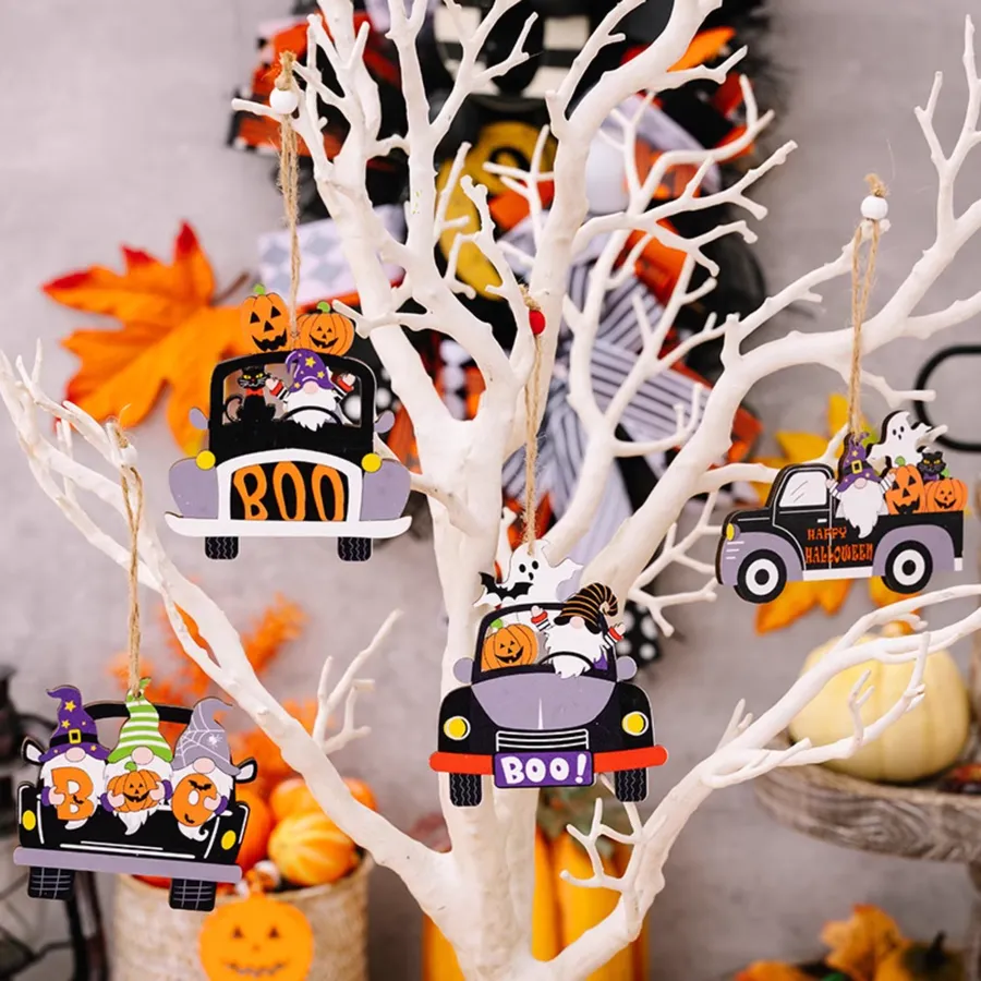 2907BA H3 New Halloween Decorations Pumpkin Dwarf Car Wooden Pendant Ghost Festival Ghost Boo Ornaments — wholesale Seasonal & Holiday by the case