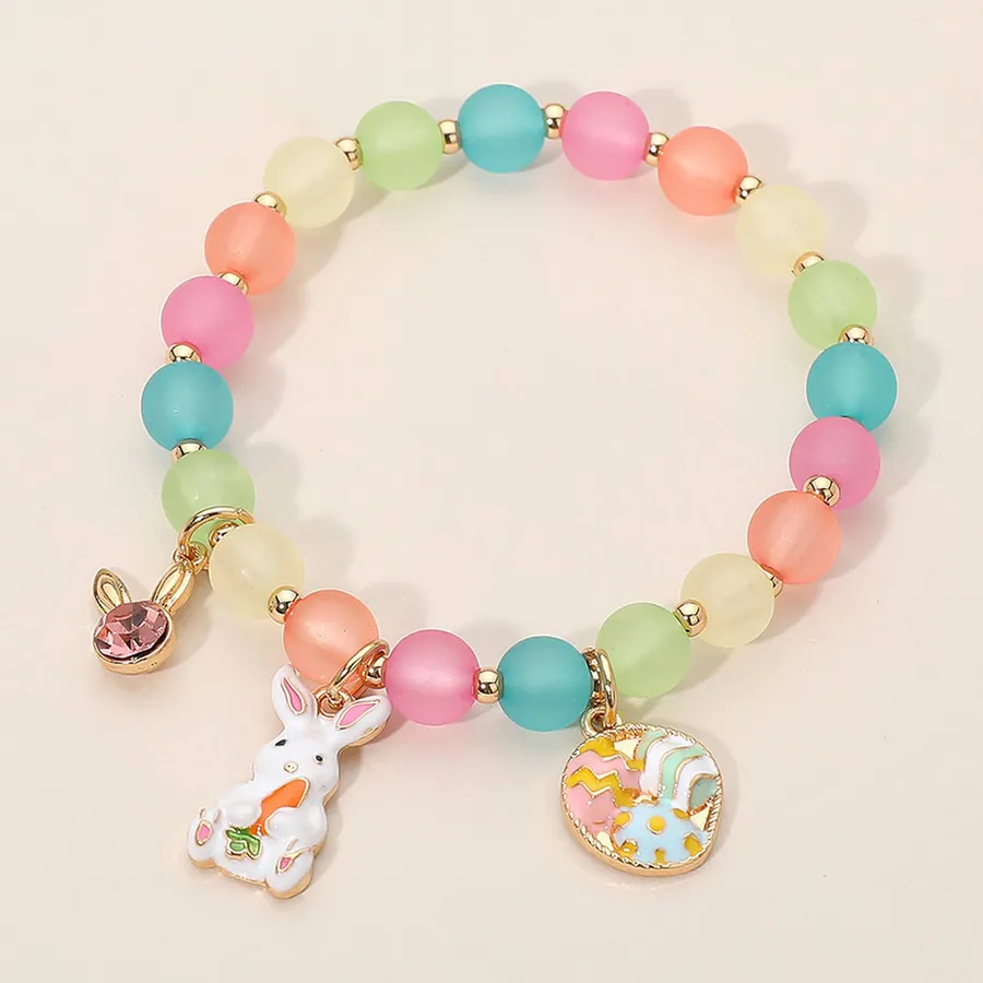 Easter Bunny Egg Charm Beaded Stretch Bracelet - Assorted — wholesale Keychains & Charms by the case