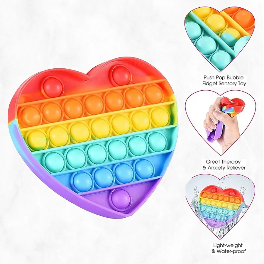 Fidget Sensory Toy - Rainbow Heart Pop It, Set of 4 — wholesale Fidgets & Sensory by the case