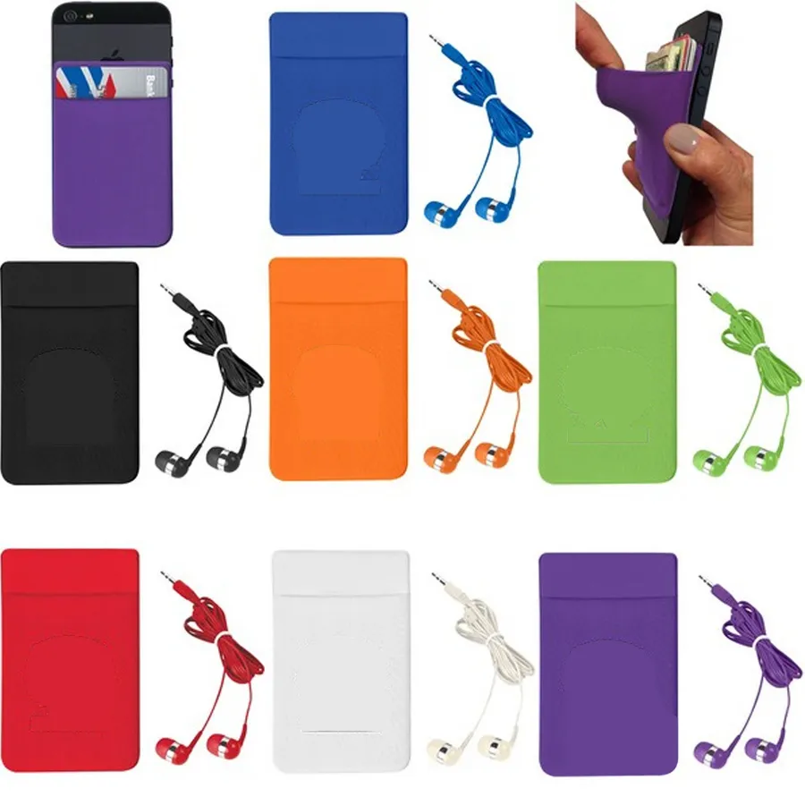 Assorted Stretch Phone Card Sleeve With Earbuds — wholesale Tech & Gadgets by the case