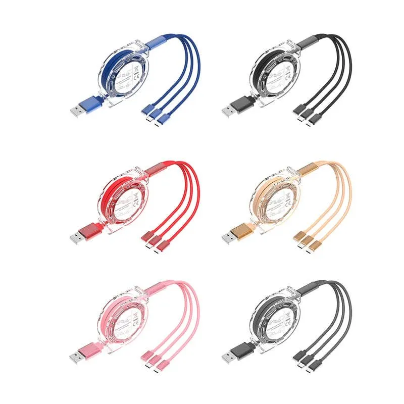 0907GG 3 in 1 retractable Data USB Cable for iPhone Charger Fast Wire Charging Cable For Android phone type c xiaomi hua — wholesale Tech & Gadgets by the case