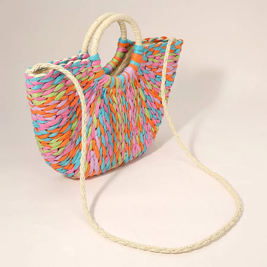 Multi Color Weave Round Handle Handbag - Assorted — wholesale Bags & Backpacks by the case