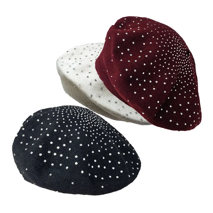 Bling Stone Wool Tam Beret Hat For Women - Assorted- — wholesale Apparel & Accessories by the case