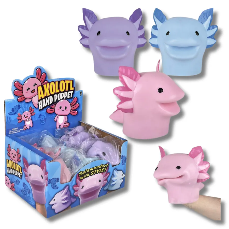 Fidget Sensory Toy Stretchy Axolotl Hand Puppet - Assorted Colors — wholesale Fidgets & Sensory by the case