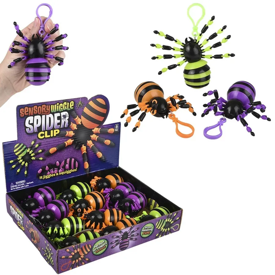 Wiggle Sensory Spider Clip-On with ASMR – Hang Tag- Assorted — wholesale Fidgets & Sensory by the case