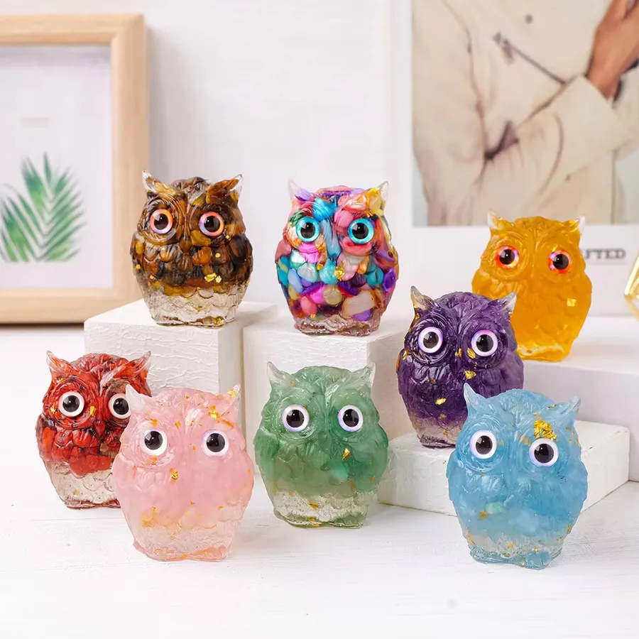 Natural Crystal Creative Mini Resin Owl For Decor- Assorted — wholesale Home & Décor by the case