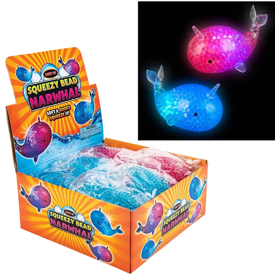 Light-Up Squeezy Bead Narwhal Toys For Kids — wholesale Toys & Games by the case