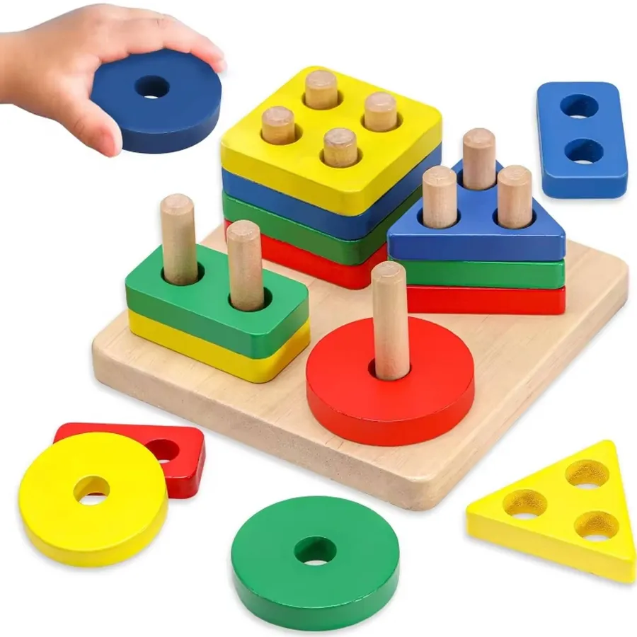 Geometric Shapes Educational Wooden Puzzle Kids Toys — wholesale Toys & Games by the case
