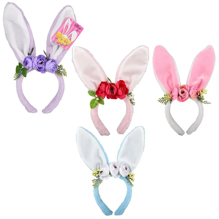 Bunny Soft Plush Ears With Flowers For Kids In Bulk — wholesale Plush & Squishies by the case