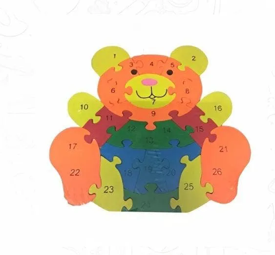 Wooden Teddy Bear Shaped 3D Puzzle Alphabet Learning Block Puzzle for Nursery Kids (A-Z, 1-26) Boys and Girls — wholesale Toys & Games by the case