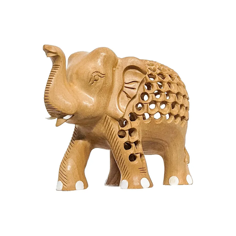 Wooden Elephant Figurine - Handcrafted Lucky Trunk Up Statue — wholesale Home & Décor by the case