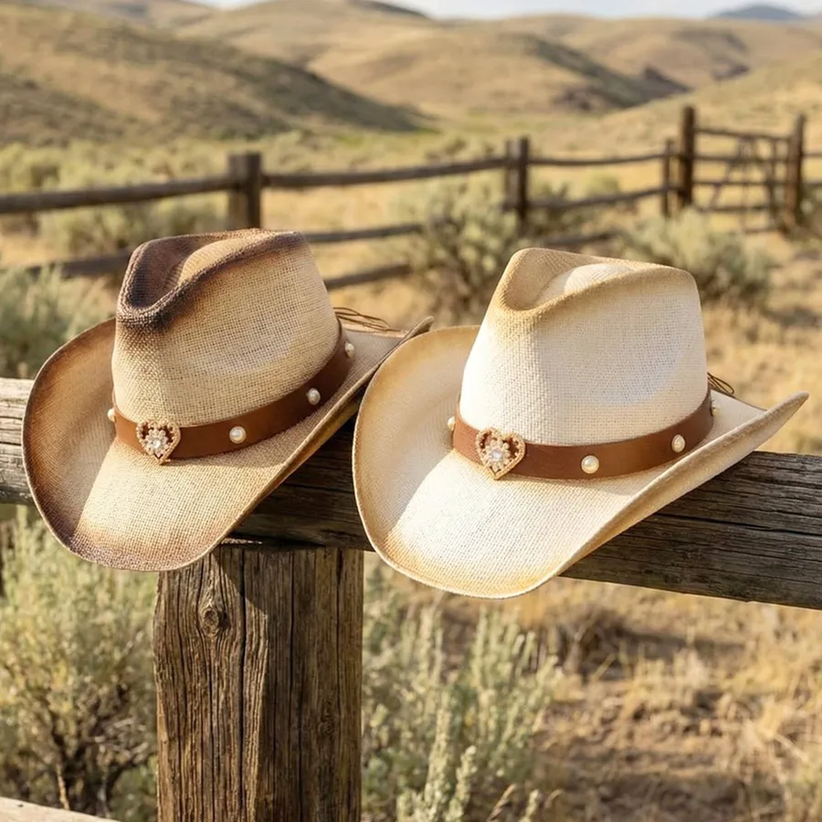Heart Charm Accent Western Woven Cowboy Hat - Assorted — wholesale Keychains & Charms by the case