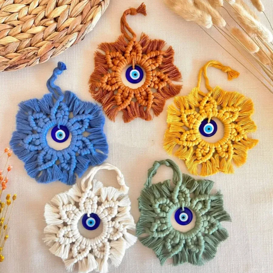 Evil Eye Handwoven Pendant For Wall Decor - Assorted — wholesale Home & Décor by the case