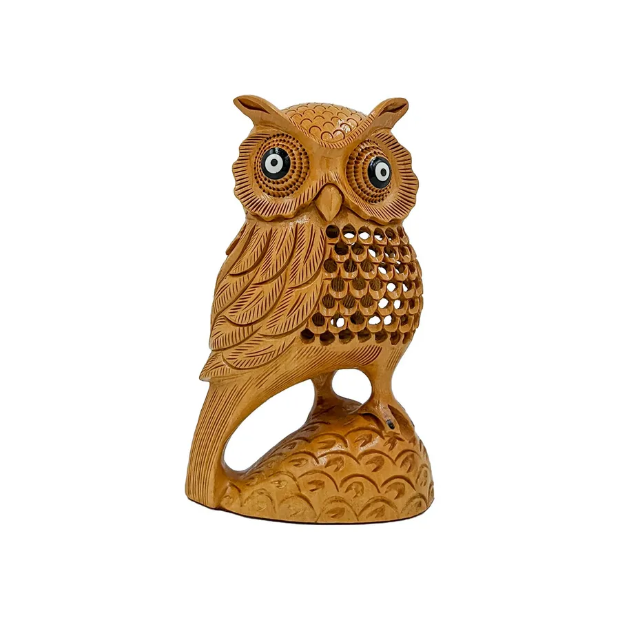 Hand Carved Wooden Owl Statue - Antique Style Decorative Figurine — wholesale Home & Décor by the case