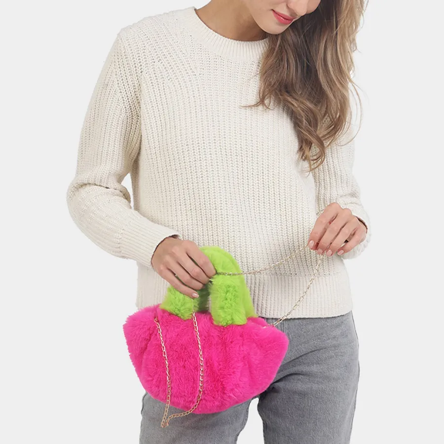 Trendy Two Tone Faux Fur Crossbody Bag - Assorted — wholesale Bags & Backpacks by the case