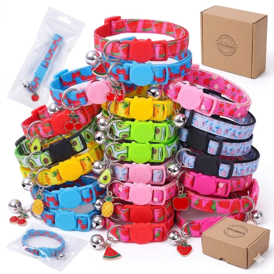 Printed Cat Collar w/ Bell & Safety Buckle – Bulk — wholesale Home & Décor by the case