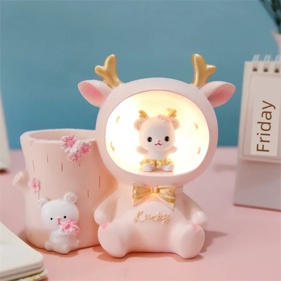 2907BA Kids Study Creative Cute Bella Rabbit Pen Holder Star Light Storage Box Office Table Decorative Ornaments Gift — wholesale Home & Décor by the case
