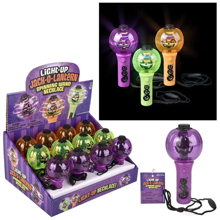 Jack O' Lantern Light Up Spinning Wand Necklace Toy — wholesale Apparel & Accessories by the case