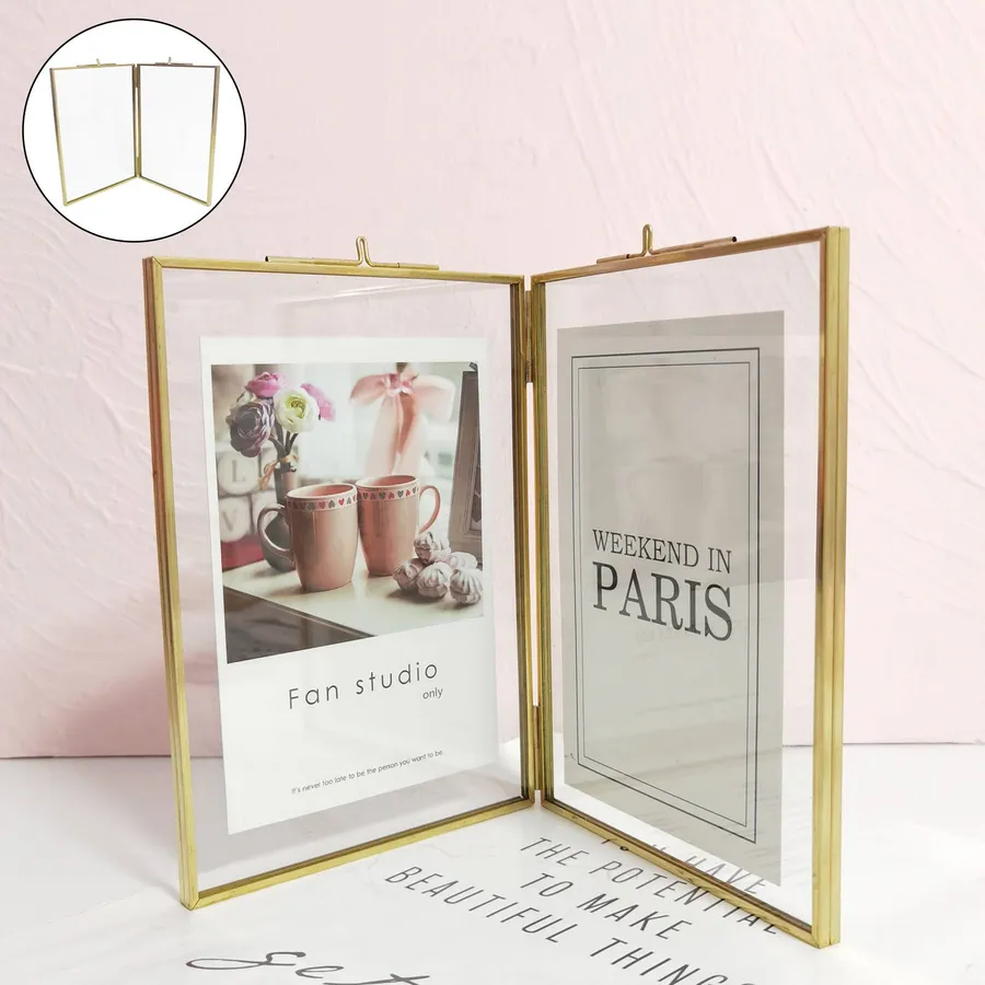 Vintage Gold Double-Sided Geometric Photo Frame — wholesale Home & Décor by the case