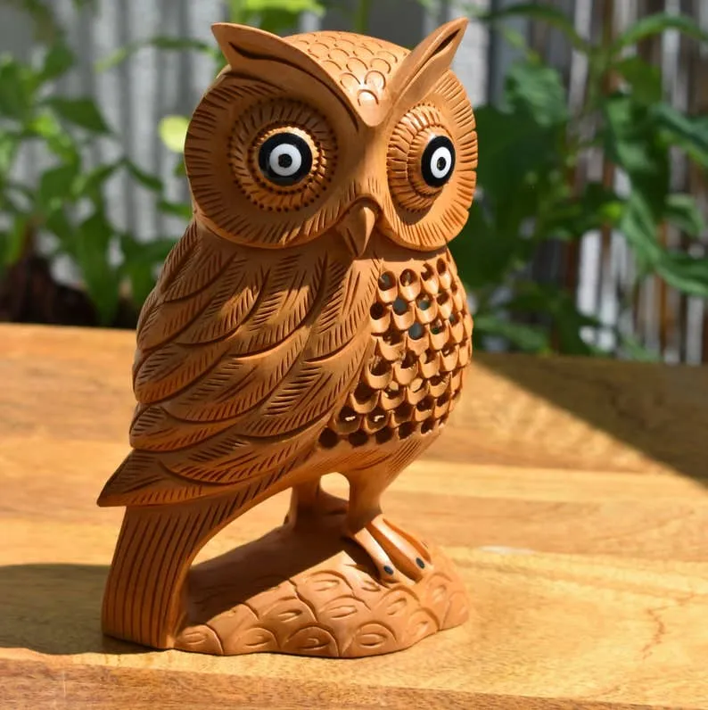 Hand-Carved Wooden Owl Figurine - Rustic Home Decor, 4-Inch — wholesale Home & Décor by the case