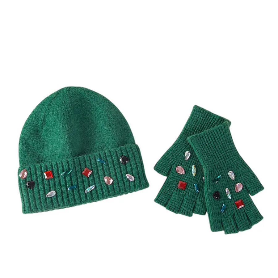 Stone Cluster Knit Beanie Hat Gloves Set — wholesale Apparel & Accessories by the case