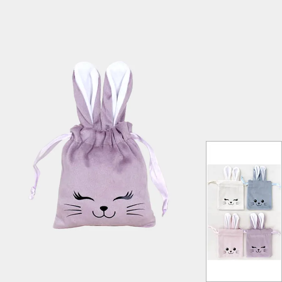 Bunny Face Patterned Draw String Easter Gift Bag - Assorted — wholesale Seasonal & Holiday by the case