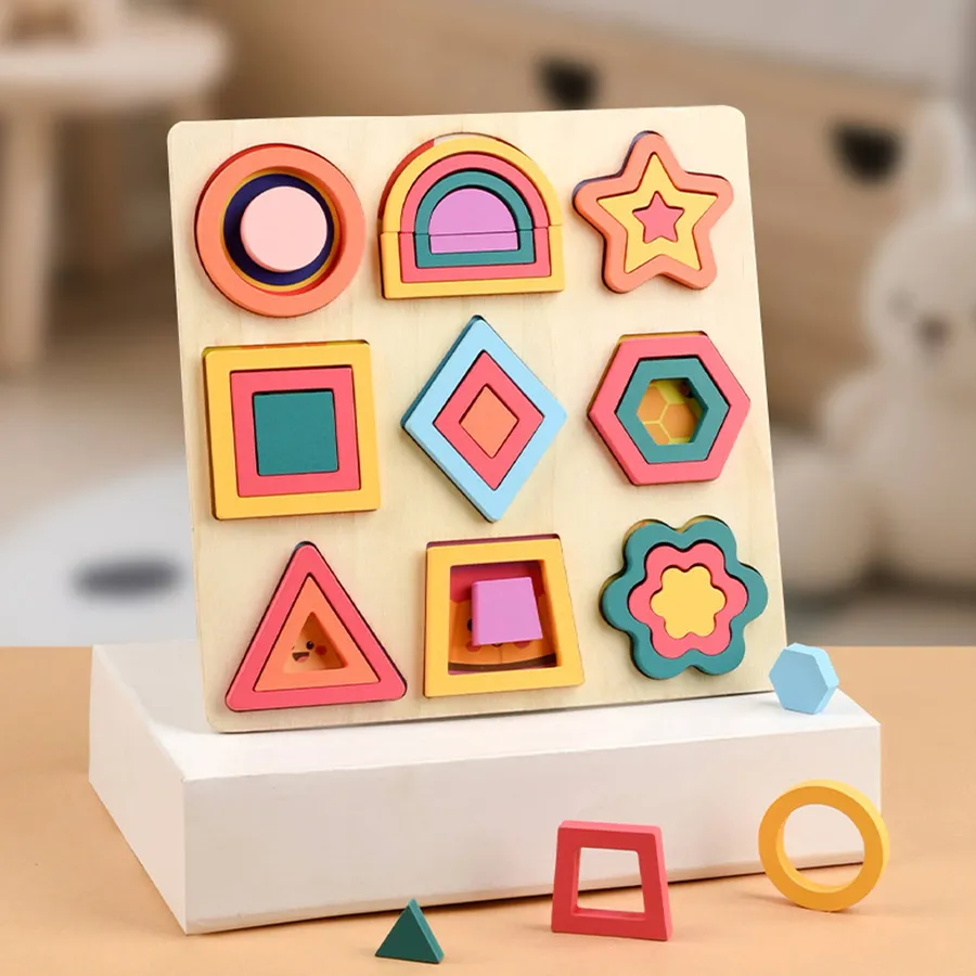 Montessori Geometric 3D Wooden Puzzles Kids Toy — wholesale Toys & Games by the case