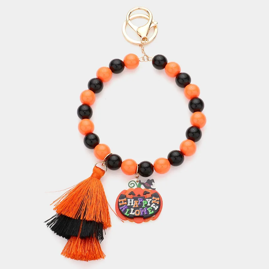 Pumpkin Tassel Charm Beaded Bracelet — wholesale Keychains & Charms by the case