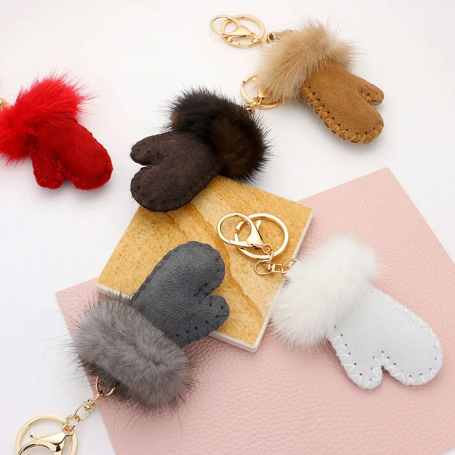 Faux Fur Cuff Solid Glove Keychain - Christmas Assorted — wholesale Keychains & Charms by the case