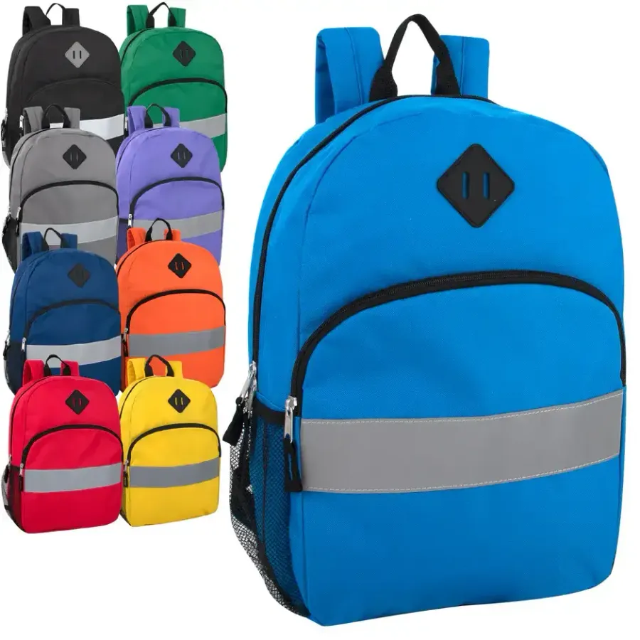 Reflective Backpack with Side Pocket- 17'' In Bulk — wholesale Bags & Backpacks by the case