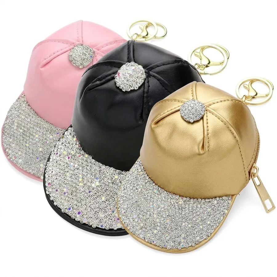 Bling Baseball Cap Coin Purse Keychain Charm — wholesale Keychains & Charms by the case