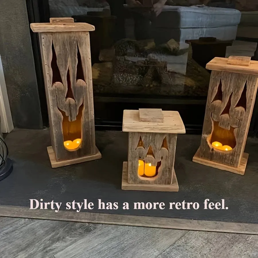 Wooden Ghost Lantern Set Yard Decor — wholesale Home & Décor by the case