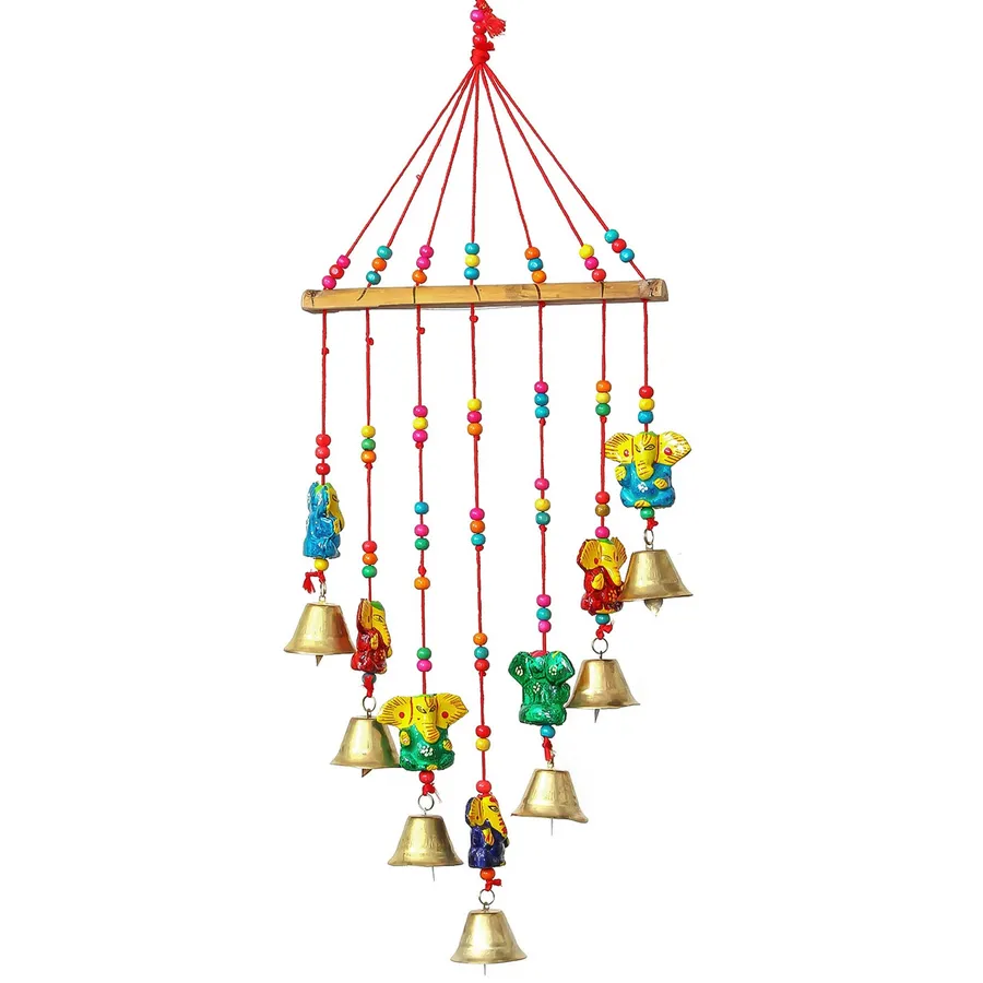 Ganesha Hanging Bell - Handpainted Multicolor Metal Decor — wholesale Home & Décor by the case