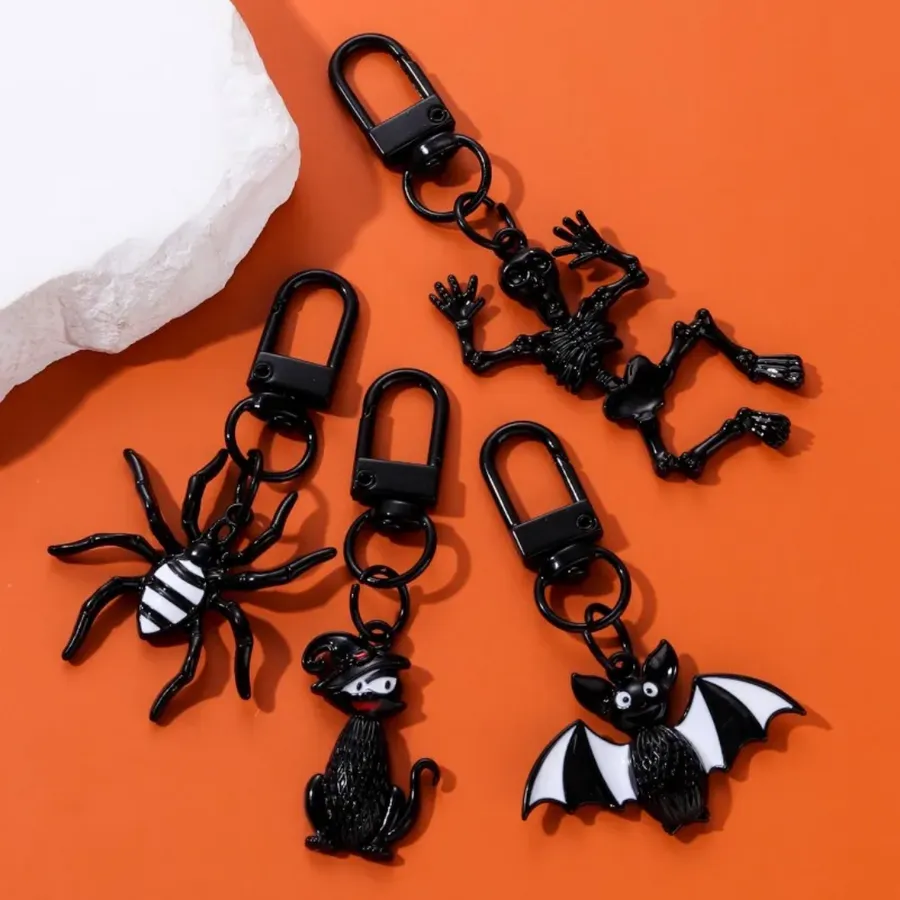In Bulk Cat Bat Spider Enamel Keychain DIY - Assorted — wholesale Keychains & Charms by the case